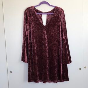 Maroon Velour Bell Sleeve Dress